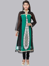 Black & Teal Green Georgette Straight Patchwork Kurta