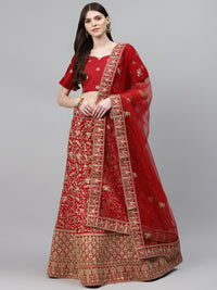 Bridal Semi-stitched Lehenga Set with Mughal Motif Embroidery & Crystal Embellishments