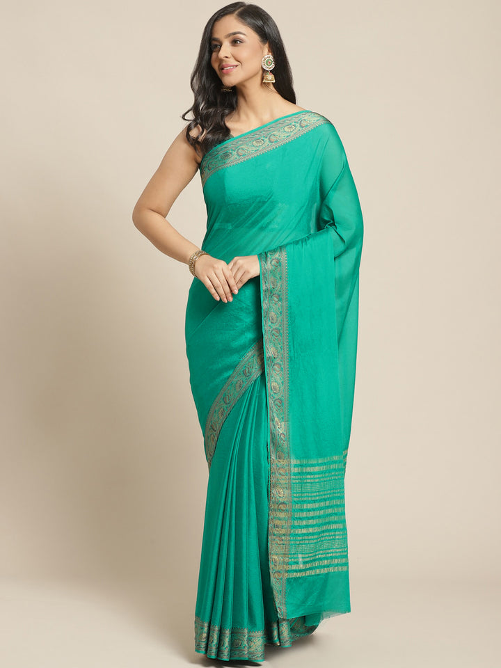 Banarasi Jamdani inspired Ethnic Saree with Floral Intricate border and Heavy Pallu