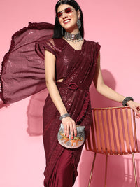 Chhabra 555 Pre-Draped Ruffled Sequinned Belted Tulle Saree with Pleated Border