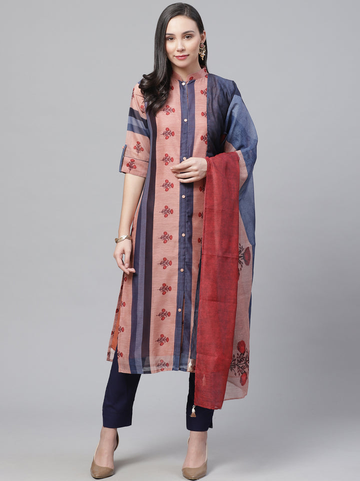 Chanderi Silk Dress Material with Digital Handloom & Indie Print with Maheshwari Dupatta