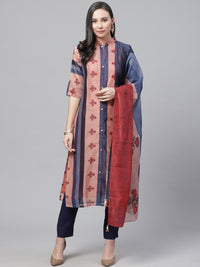 Chanderi Silk Stitched Suit with Digital Handloom & Indie Print with Maheshwari Dupatta