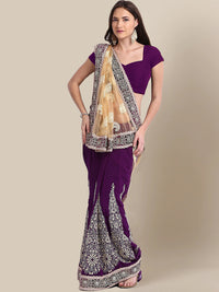 Gold Purple Half & Half saree with Sequin Resham Embroidery