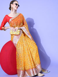 Chhabra 555 Yellow Bandhej Printed Kota Saree Embellished With Stone Work