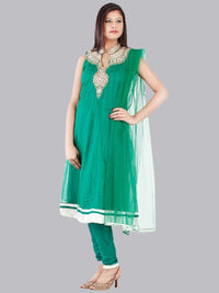 Teal Green Net Anarkali Suit With Net Dupatta