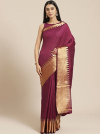 Kanjiwaram Dupion Silk Saree with Ethnic Temple Weaving Gold Zari Broad Border