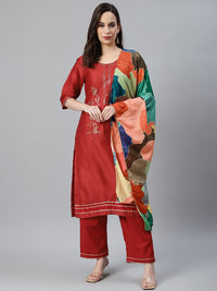 Cotton Kurta Pallazzo Set with Sequin, Gota Patti Embroidery & Digital Dupatta