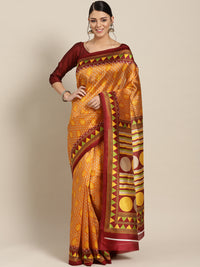 Silk Printed Saree with Patola Floral pattern and temple inspired border