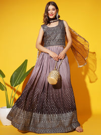 Chhabra 555 Embellished Tassled Crop Top Blouse with Foil Print Ombre Pleated Lehenga & Net Dupatta