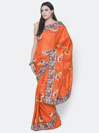 Orange Art Silk Embroidered Party Wear Saree