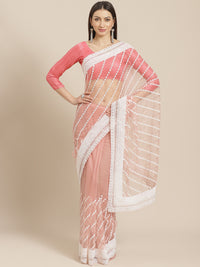 Net Scalloped Cocktail Saree with Resham White Embroidery and Crystal embellishments