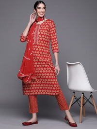Chhabra 555 Made to Measure Cotton Batik Print Kurta Set with Bandhani Dupatta & Gotta Embellishment