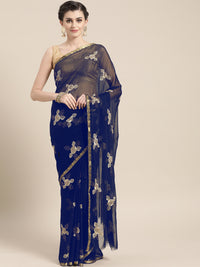 Chiffon Resham Embroidered Saree with Zari Woven Satin border and crystals