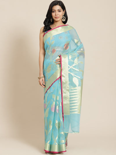 Chhabra 555 Blue Zari Embellished Organza Tissue Traditional Saree

Color: Blue

Type: Kota Sarees

Pattern: Woven Design

Pattern Type: Floral

Ornamentation: Zari

Border: Zari

Fabric: Organza

Saree: 5.50 mtr., Width: 1.15 mtr, Blouse: 0.80 mtr
Dry Clean

The CAD image gives a detailed look of the actual blouse piece that comes with this saree. The blouse used by the model in the pictures is only for styling purpose.