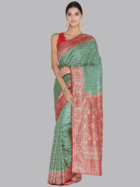 Red & Green  Art Silk Woven Design Party Wear Saree