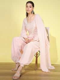 Chhabra 555 Made-to-Measure Peach Resham & Zari Embroidered Peplum Suit Embellished With Patiala Salwar Dupatta Set 