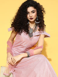 Pink Bling Barbie Style Flared Crystal Embroidery Gown