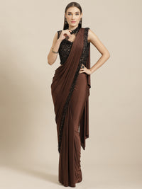 Ruffled Pre-Stitched Saree Gown with Festive Layering & Bling Sequence Embroidery Blouse