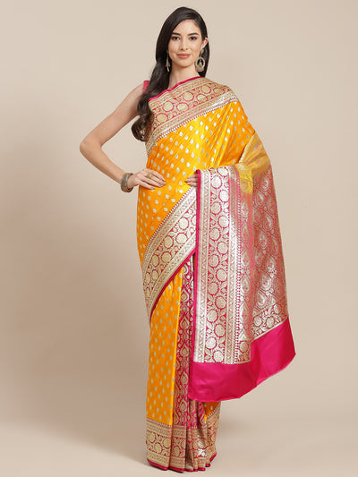 Chhabra 555 Banarasi Handloom Wedding Silk Saree With Embellished Gold Zari Weaves & Contrast Border