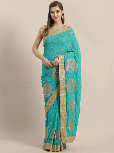 Chhabra 555 French Georgette Embroidered Saree with  Zari Embroidery border and crystals