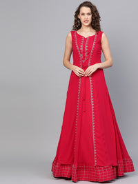 Chhabra 555 Made to Measure Georgette Cocktail Gown with Crystal Embellished Front Open Jacket