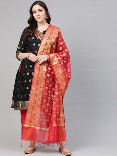 Chhabra 555 Black Banarasi Handloom Dress Material with Zari Resham Weaving and Tassled dupatta