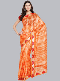 Orange Distress Print Brocade Border Art Silk Saree