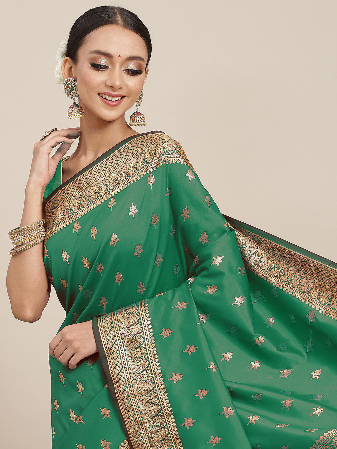 Chhabra 555 Zari Woven Mysore Silk Bridal Handloom Saree with Floral motifs
