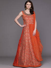Embroidered Cocktail Gown with Mirror Work and Ruffled dupatta