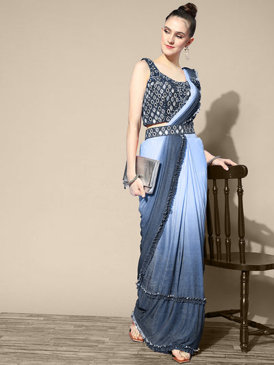 Chhabra 555 Ombre Pre-Stitched Ruffled Saree With Zircon Embellished Blouse & Belt
