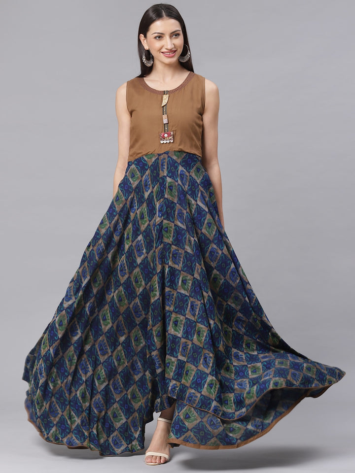 Made to Measure Embroidered Anarkali Gown with Quirky Animal Prints and Wooden Buttons