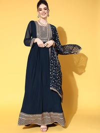 Made to Measure Blue Pleated Georgette Anarkali Gown