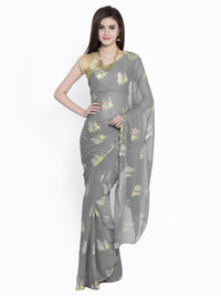 Chhabra 555 Grey Chiffon Foil Print Party Wear Saree