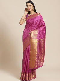 Banarasi Jamdani Embossed Handloom Saree with Paisley Resham Weaving & Woven Zari Border