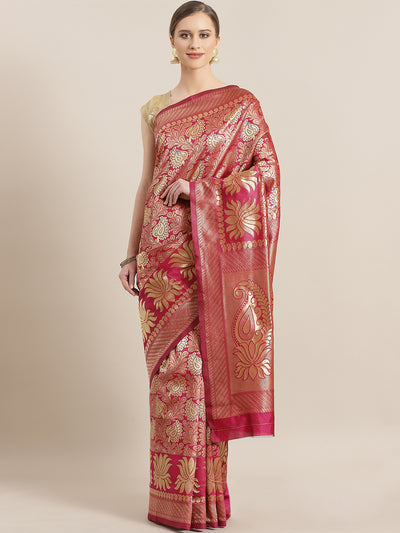 Chhabra 555 Kanjiwaram inspired Silk saree with Oxidised Zari Weaving in a Paisley & Lotus pattern