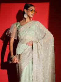 Chhabra 555 Pastel Zari Embroidered & Crystal Studded Georgette Party Wear Saree