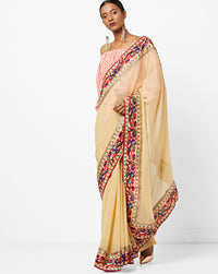 Beige Colored Georgette Saree With Paithani Border & Blouse