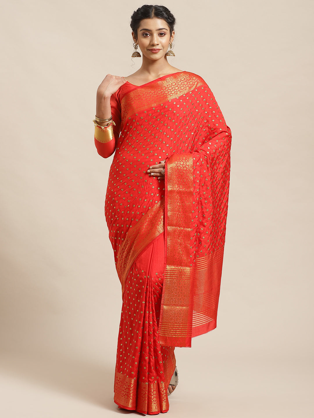 Handloom Raw Silk Saree with Zari Embroidery intricate Butas & Gold Zari Woven Border