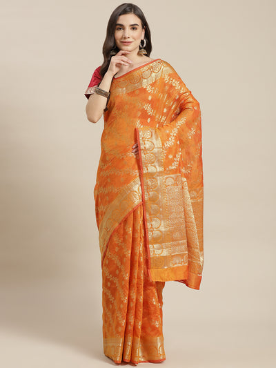 Chhabra 555 Rust Orange Jamdani Chanderi Saree with Leheriya pattern Zari Weaving

Color: Orange

Type: Jamdani Sarees

Pattern: Woven Design

Pattern Type: Ethnic Motifs

Ornamentation: Zari

Border: Woven Design

Fabric: Silk Blend

Saree length: 5.50 mtr., Width: 1.10 mtr, Blouse length: 0.85 mtr
Dry Clean Only

The CAD image gives a detailed look of the actual blouse piece that comes with this saree. The blouse used by the model in the pictures is only for styling purpose.