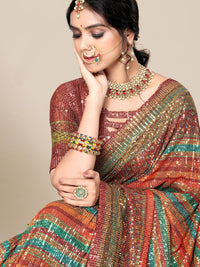 Chhabra 555 Multi Color Striped Digital Print Georgette Saree With Allover Sequence Embroidery