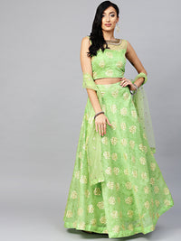 Chhabra 555 Made-to-Measure Croptop Lehenga with Jeweled neckline, Foil Print, Embroidered Dupatta