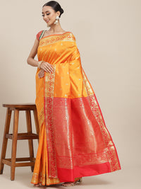 Chhabra 555 Orange Floral Ethnic Motifs Banarasi Silk Saree with Contrast Pallu & Jhalar Tassels