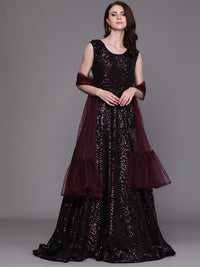 Black Sequinned Cocktail Gown with Ruffled dupatta