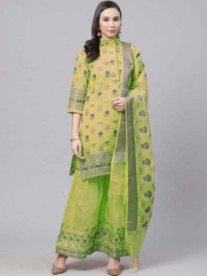 Chhabra 555 Green Handloom Chanderi Unstitched Suit Set with Zari Resham Weaving
