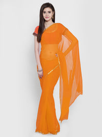 Orange Colored Chiffon Solid  Party Wear Saree