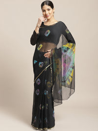 Chiffon Bandhani Saree with Gharchola pattern and Zari Gold Border