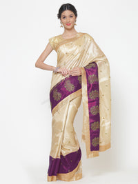 Tussar Handloom Banarasi Saree with Contrast Border & Resham Paisley Embroidery