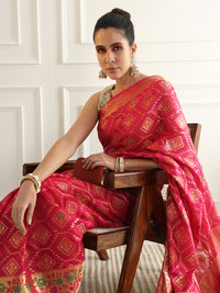Chhabra 555 Chanderi Silk Resham & Zari Woven Meenakari Saree with Geometric & Floral Pattern