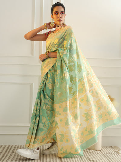 Chhabra 555 Cotton Silk Saree with Intricate Resham woven Floral and Bird Motifs