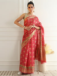 Chhabra 555 Chanderi Silk Resham & Zari Woven Meenakari Saree with Geometric & Floral Pattern